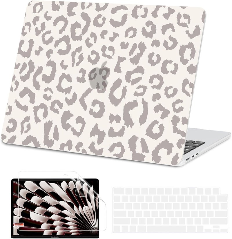 AKIT Compatible with MacBook Air 13 inch Case 2026 2025 2024-2022 M4 M3 M2 A3240 A3113 A2681, Unique Hard Shell Laptop Case+Screen Protector+Keyboard Cover for MacBook Air 13.6 inch, Leopard Grey - Image 1